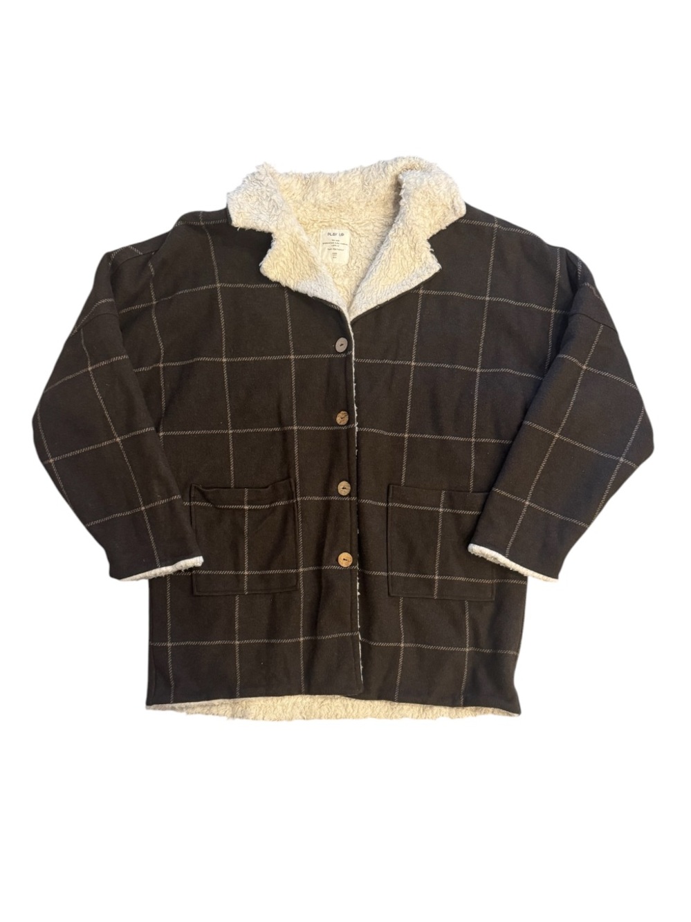 Play Up Kids 14Y Plaid Sherpa Lined Shacket Jacket Windowpane Sustainable
